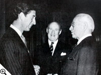 Charles, Prince of Wales, greets Herbert W. Armstrong as a benefactor of the Royal Opera House in London.